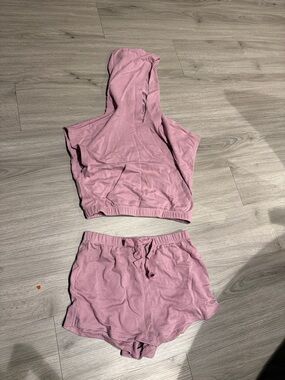 Mauve Pink Hooded Crop Top & Shorts Loungewear Set